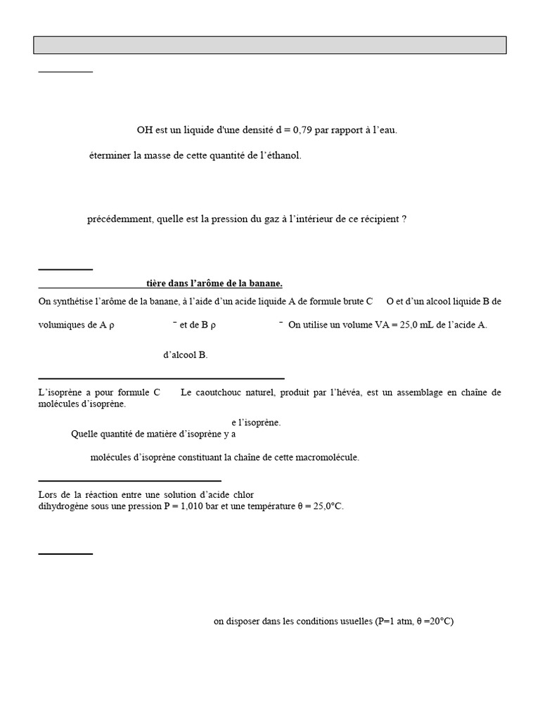 Calculs de quantités de matière en chimie | PDF | Gaz | Concentration ...