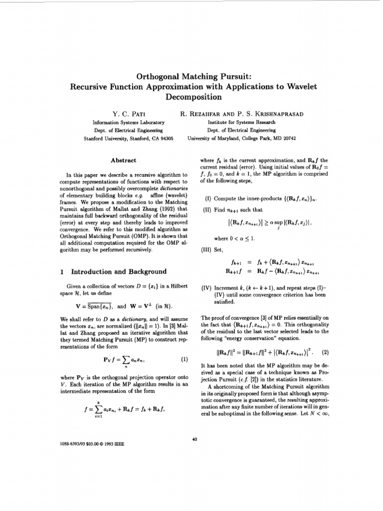 Orthogonal Matching Pursuit Algorithm | PDF | Algorithms | Applied ...