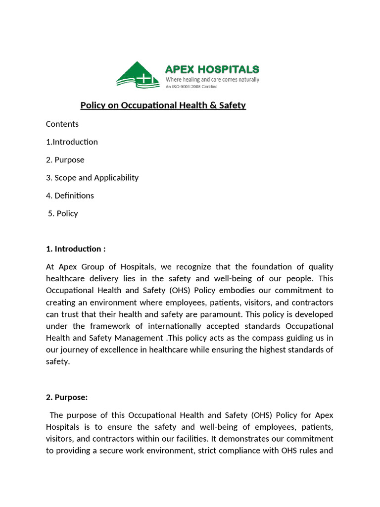 Occupational Health & Safety Policy | PDF | Occupational Safety And ...