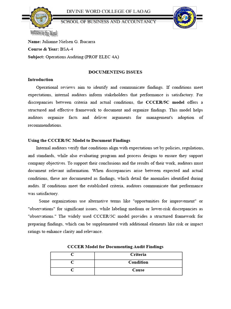 CCCER Model for Audit Findings | PDF | Audit | Internal Audit