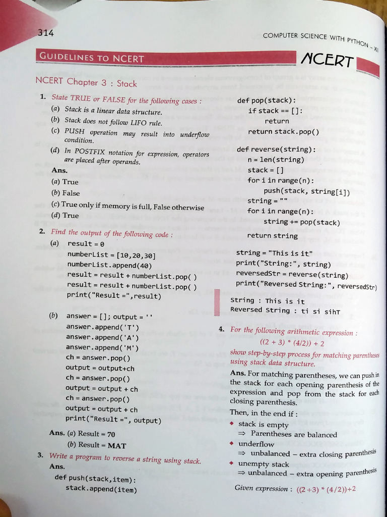NCERT Guidelines on Stack Data Structure | PDF | Computer Science ...