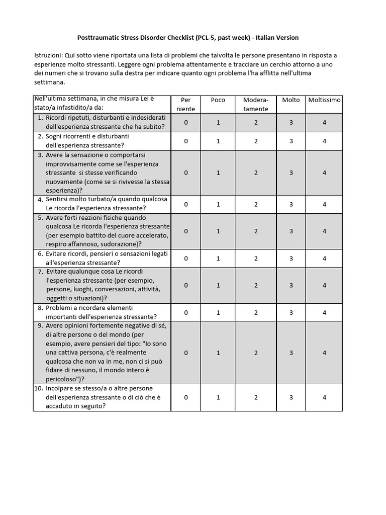 ITALIAN - PCL 5 Ultima Settimana Italiano Per PTSD | PDF