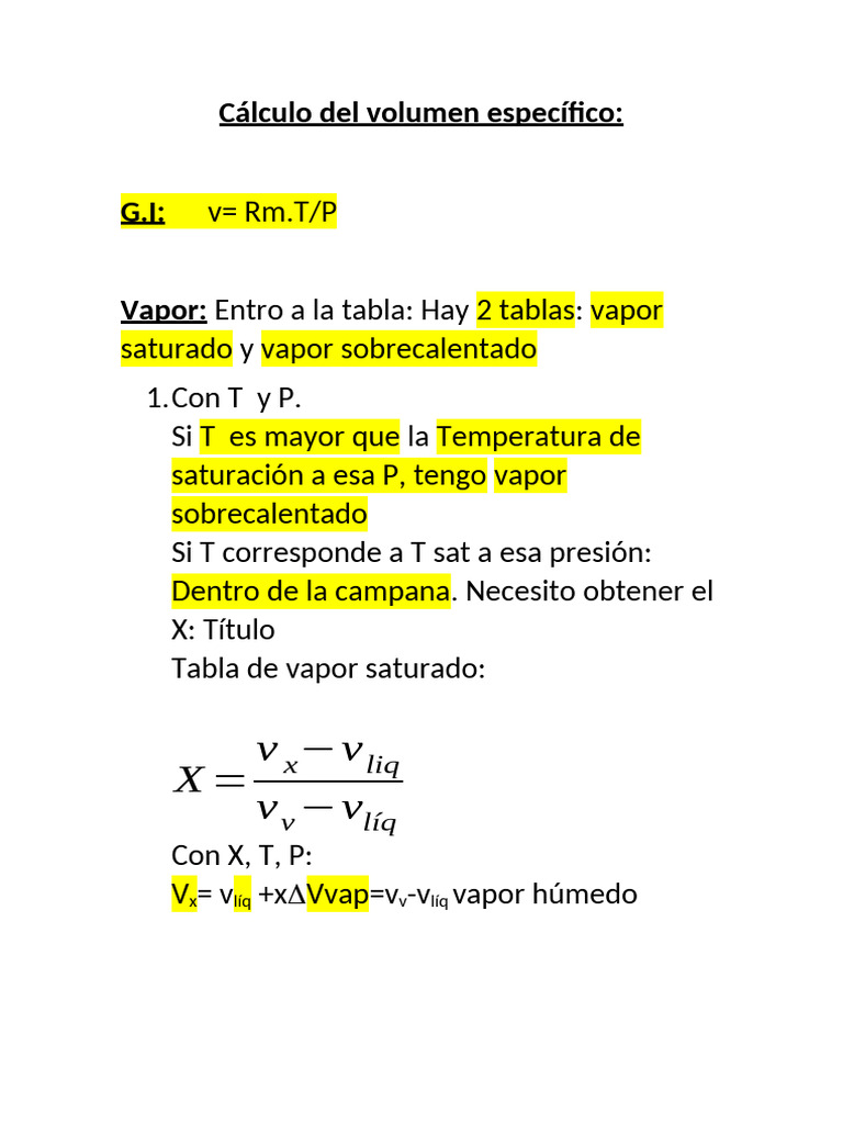 Cálculo del Volumen Específico en Vapor | PDF