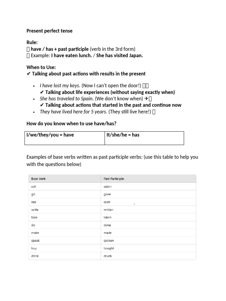 Understanding Present Perfect Tense | PDF