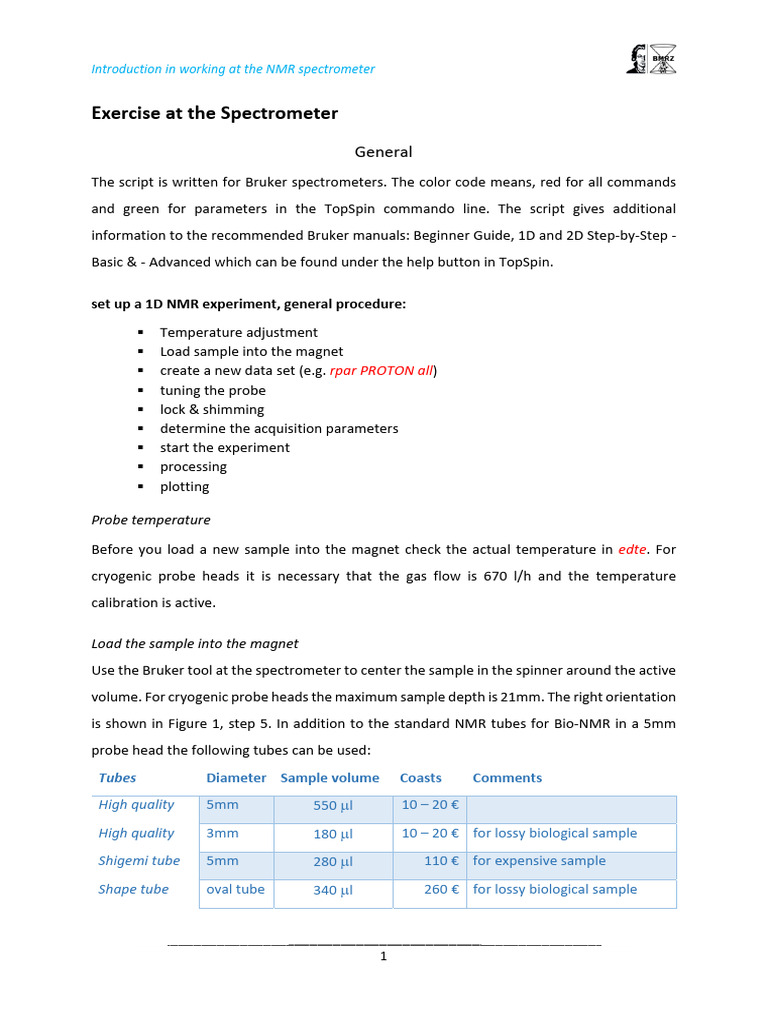 NMR Spectrometer Setup Guide | PDF | Two Dimensional Nuclear Magnetic ...