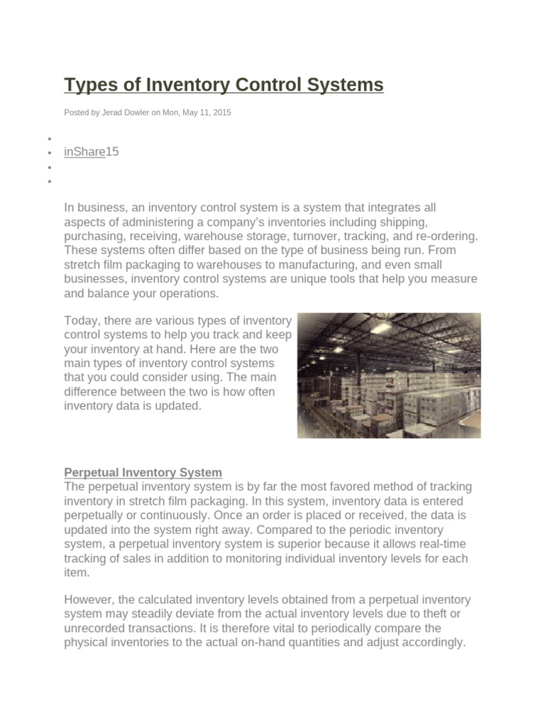 Types of Inventory Control Systems Explained | PDF | Inventory | Cost ...