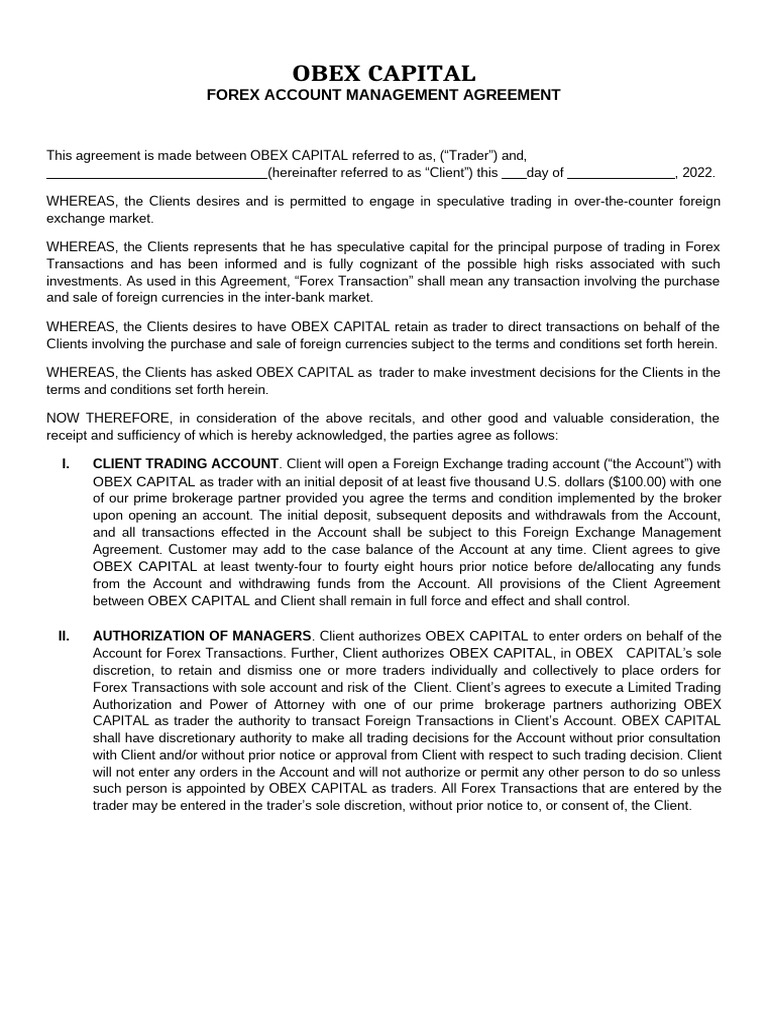 Forex Account Management Agreement | PDF | Foreign Exchange Market ...