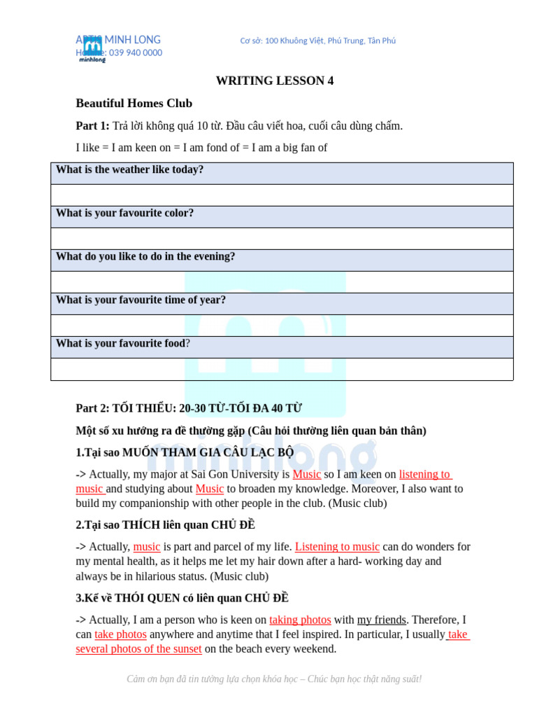 (In Off) Writing Lesson - Bu I 4 | PDF