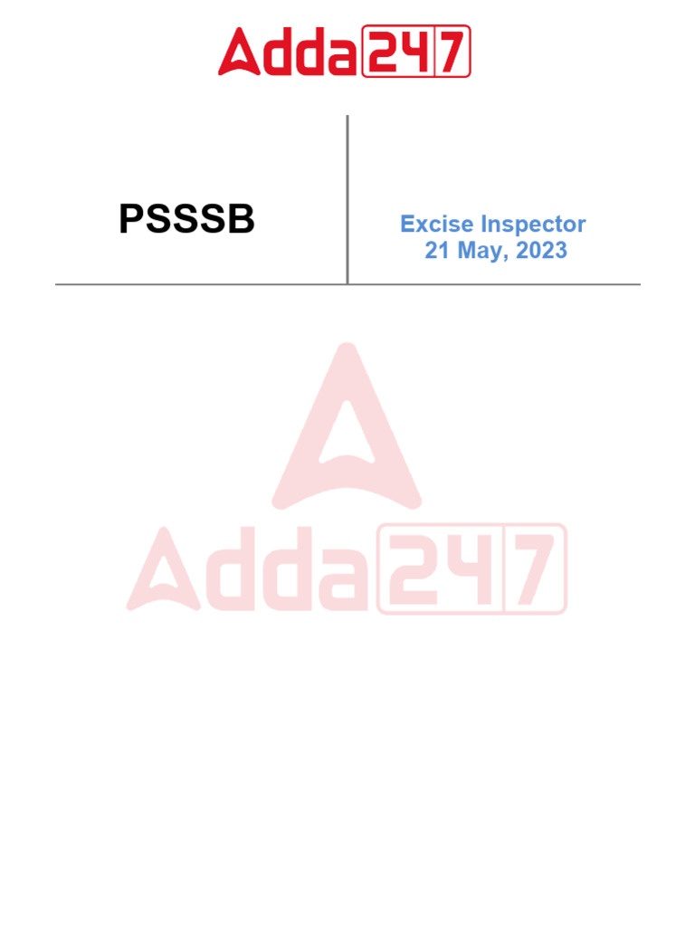 PSSSB Excise Inspector Official Paper Held On 21 May 2023 1 | PDF