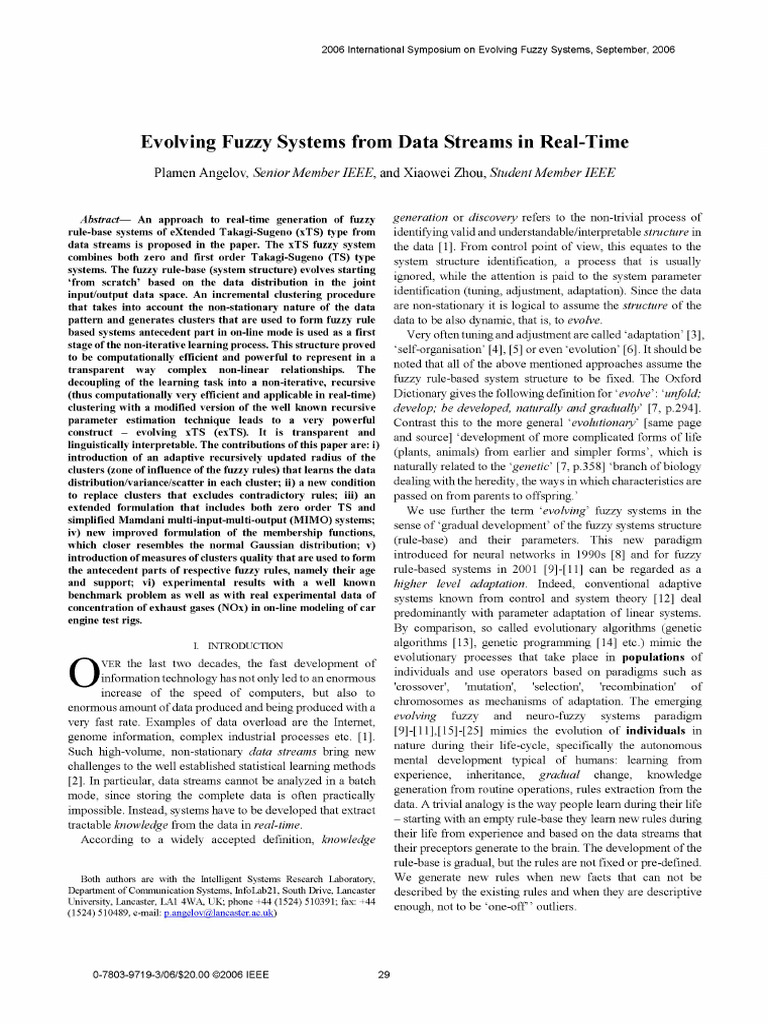 Evolving Fuzzy Systems from Data Streams | PDF | Cluster Analysis ...
