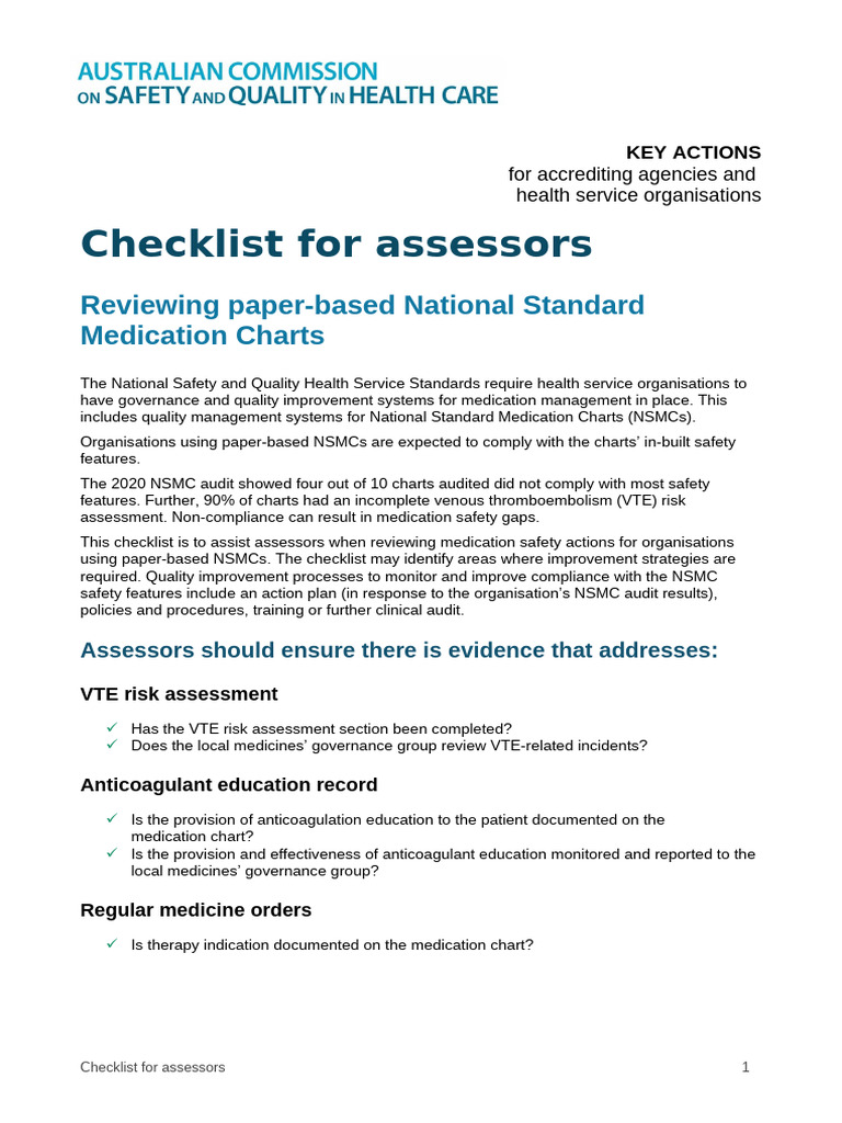 NSMC Compliance Checklist for Assessors | PDF | Safety | Medical ...