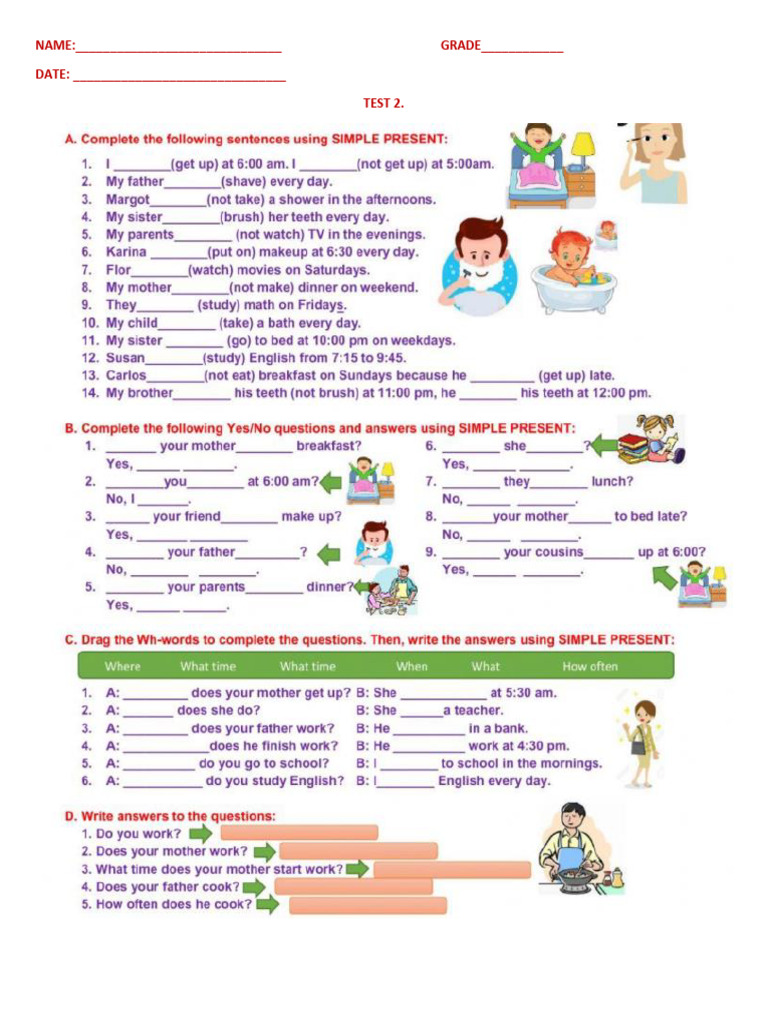 Daily Routine Description Worksheet | PDF