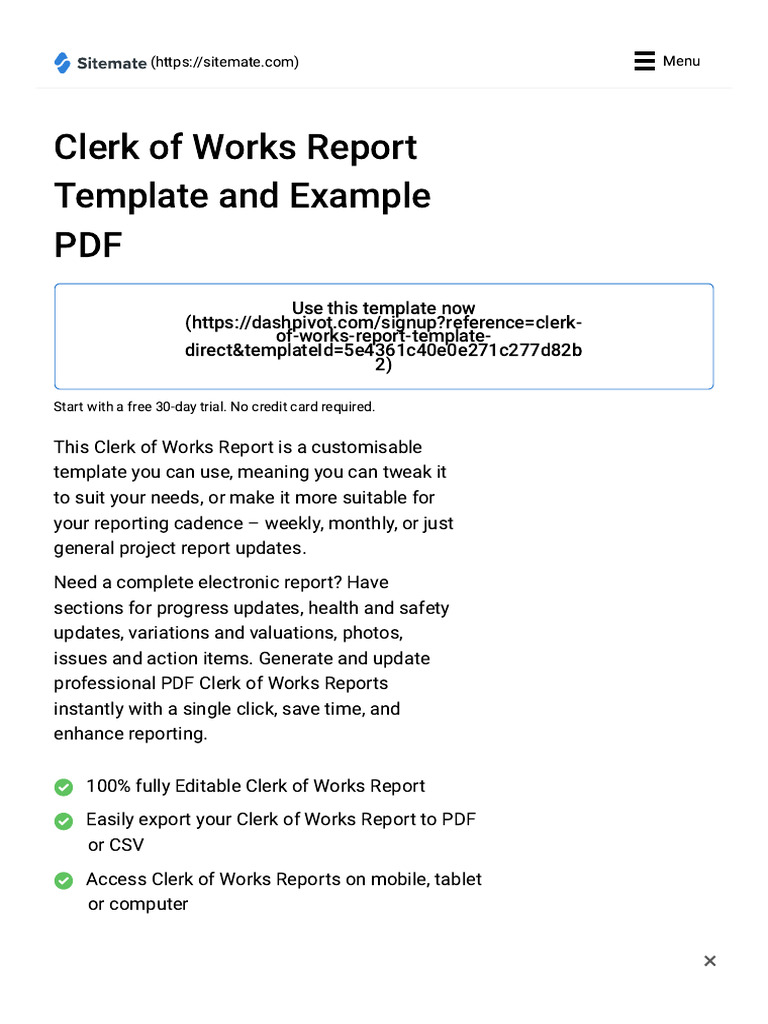 Clerk of Works Report Template | PDF | Regulatory Compliance ...