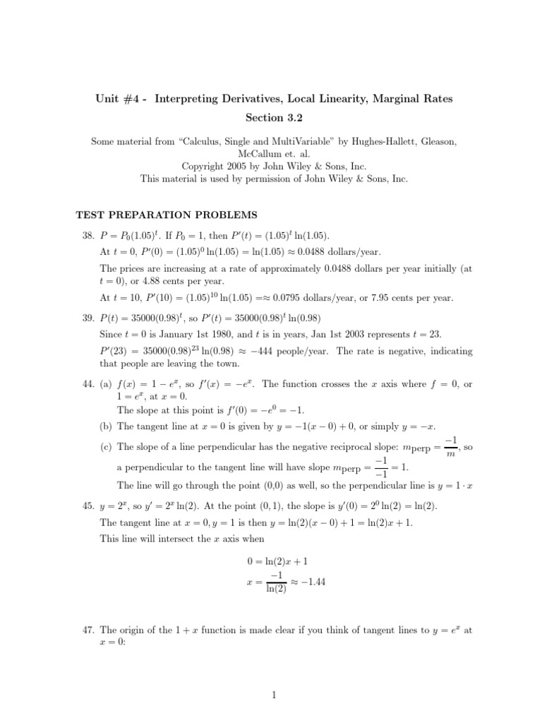 Unit #4 - Interpreting Derivatives, Local Linearity, Marginal Rates ...
