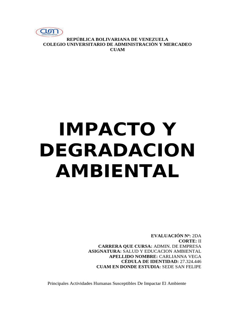 Impacto Humano en el Medio Ambiente | PDF | Degradación ambiental ...