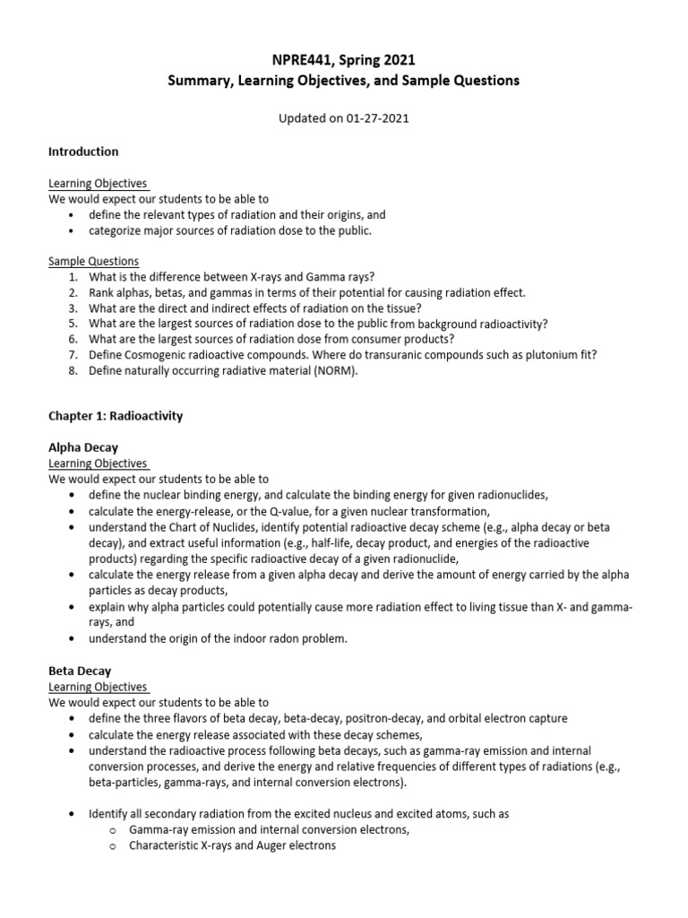 Summary _ Learning Objectives _ Sample Questions | PDF | Radioactive ...