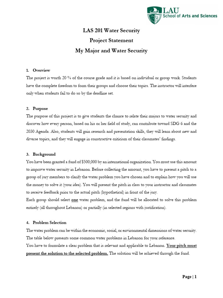 LAS 201 Water Security Project Guide | PDF | Water Scarcity | Natural ...