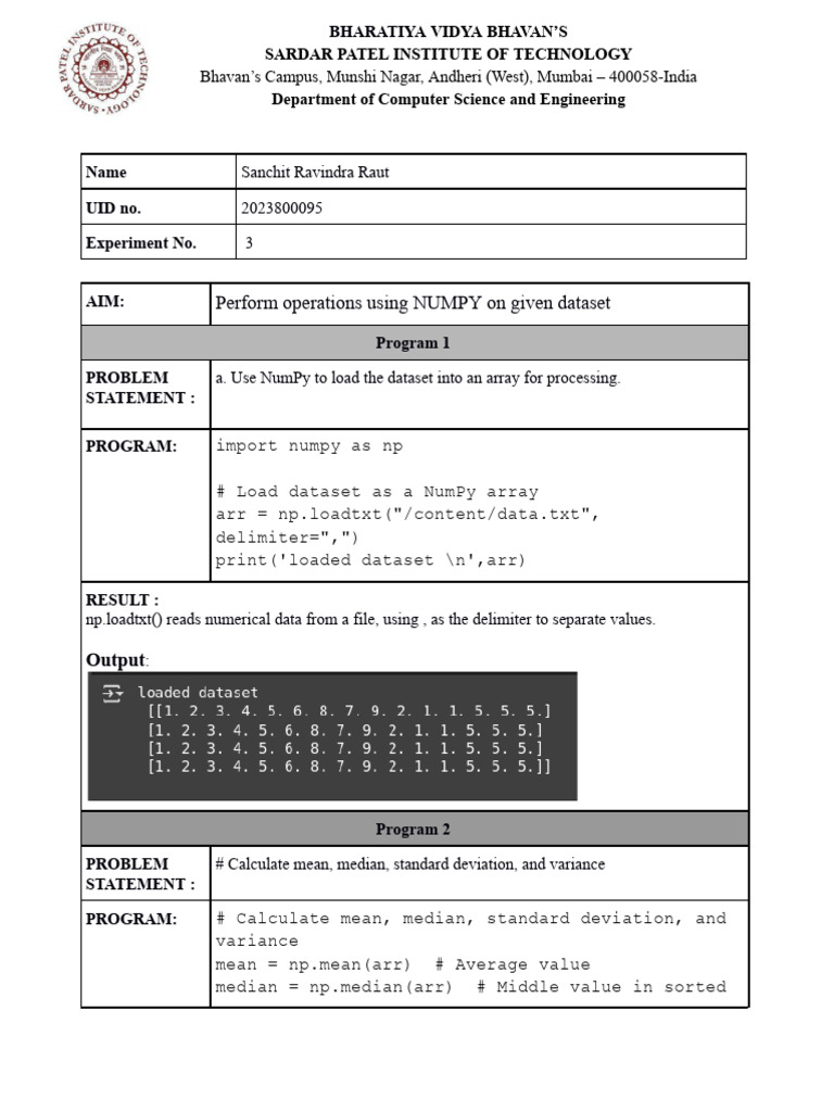 Vedant 2024801005 Experiment 3 | PDF | Median