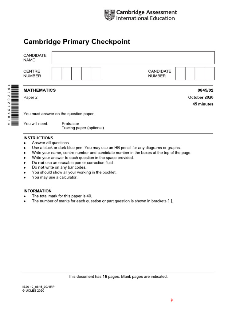Cambridge Primary Checkpoint Math Paper 2 | PDF | Mathematics