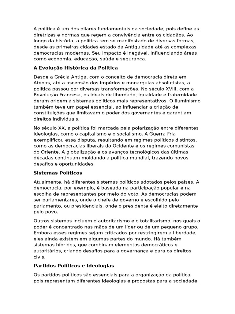 A Política É Um Dos Pilares Fundamentais Da Sociedade | PDF ...