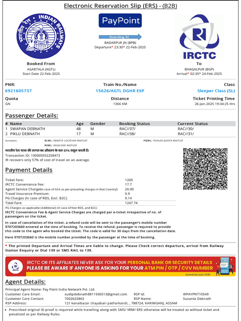 Train Ticket Booking Confirmation | PDF | Identity Document