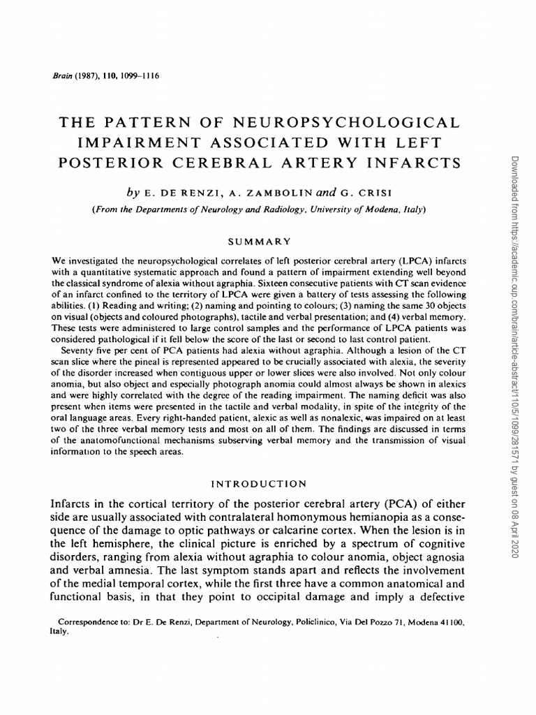 The Pattern of Neuropsychological Impairment Associated With Left ...
