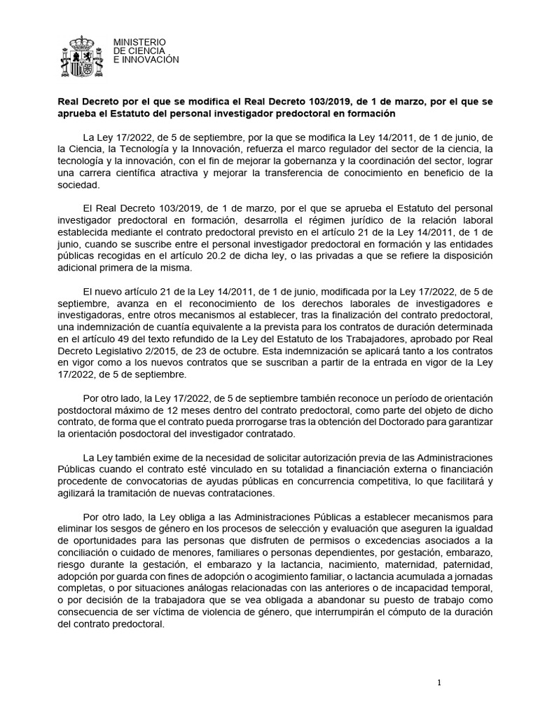 Real Decreto 103 - 2019 EPIF v.04.10 | PDF | Amamantamiento