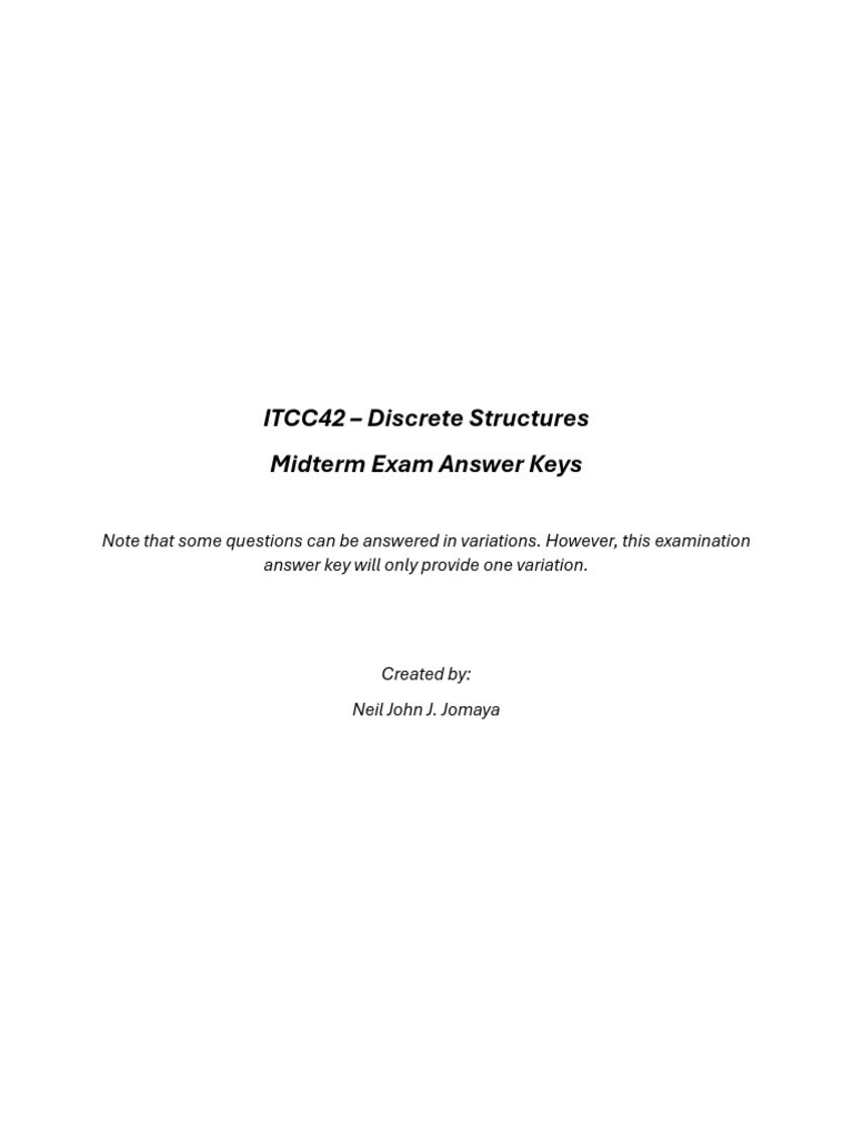 ITCC42 Discrete Structures Midterm Keys | PDF | Mathematical Proof | If ...