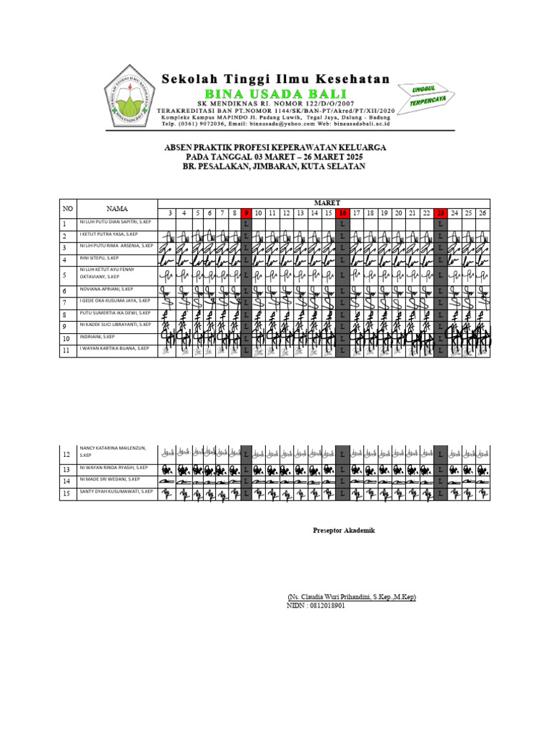 Absen Praktik Keperawatan Keluarga Maret 2025 | PDF