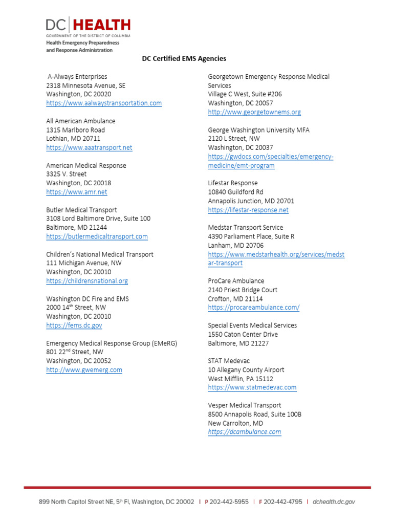DC Certified EMS Agencies List | PDF | Emergency Medical Services | Safety