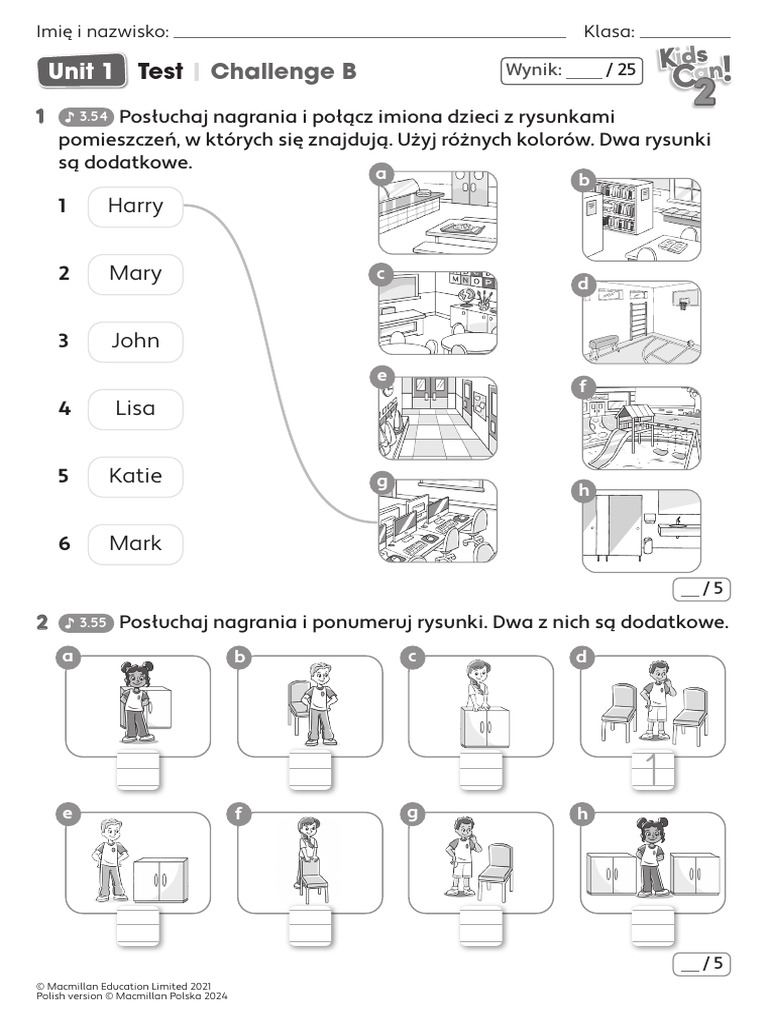 Kids Can 2 - Test - Unit 1 - Challenge B | PDF