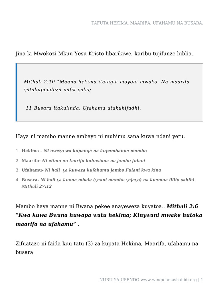 Tafuta Hekima, Maarifa, Ufahamu Na Busara. | PDF