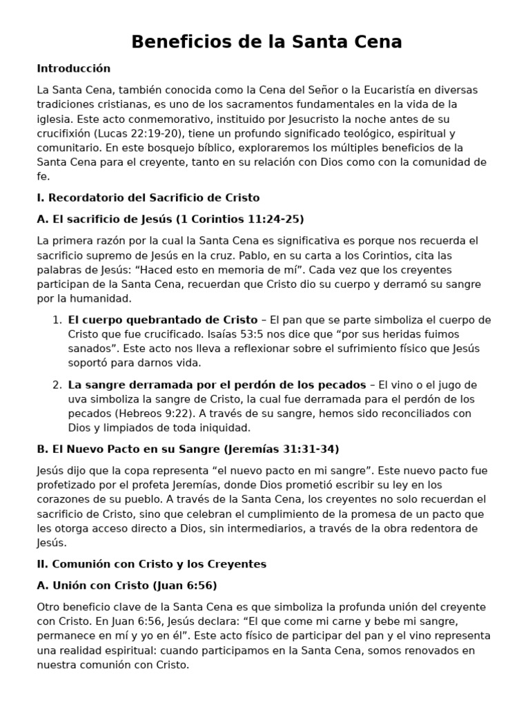 Beneficios de la Santa Cena para creyentes | PDF | eucaristía | Cristo ...
