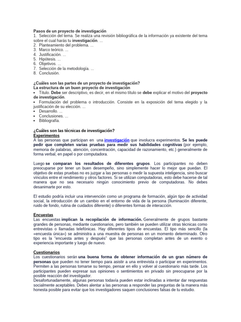 Tecnicas para Elaborar Un Proyecto de Investigacion | PDF | Metodología ...