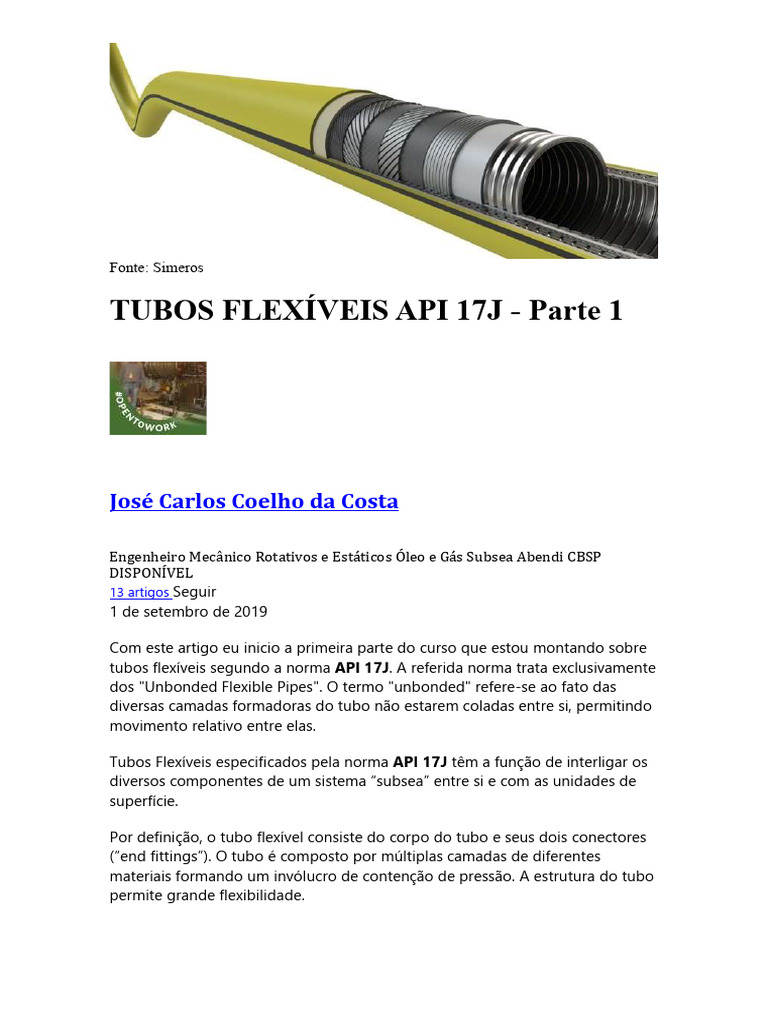 Tubos Flexíveis na Norma API 17J | PDF | Polímeros | Conector elétrico
