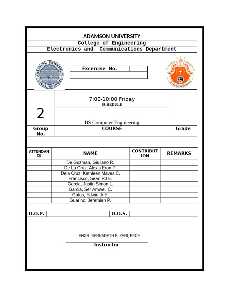 Engineering Exercise Attendance Sheet Pdf