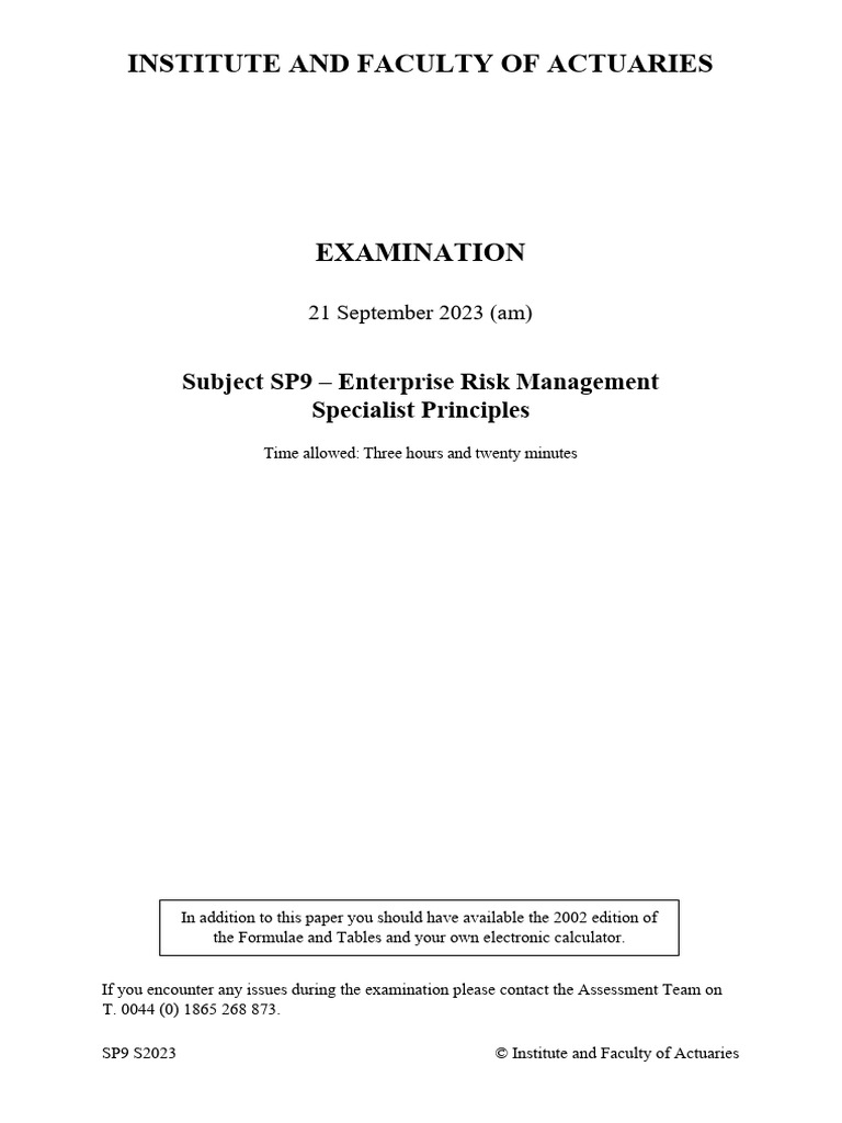 SP9 Enterprise Risk Management Exam 2023 | PDF | Risk | Swot Analysis