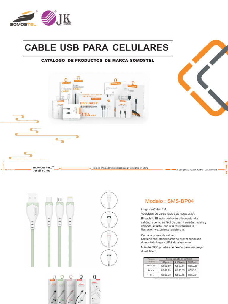 Cables USB para Celulares: Catálogo Somostel | PDF | USB | Yo telefono