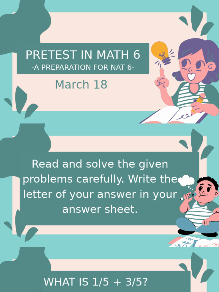 Math 6 Pretest for NAT 6 Preparation | PDF | Triangle | Odds