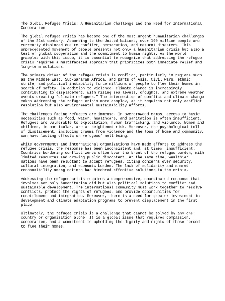 The Global Refugee Crisis | PDF | Refugee | Humanitarian Aid