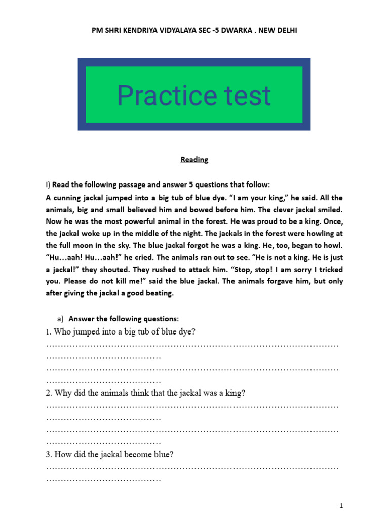 Class 4 English Test Paper with Answers | PDF