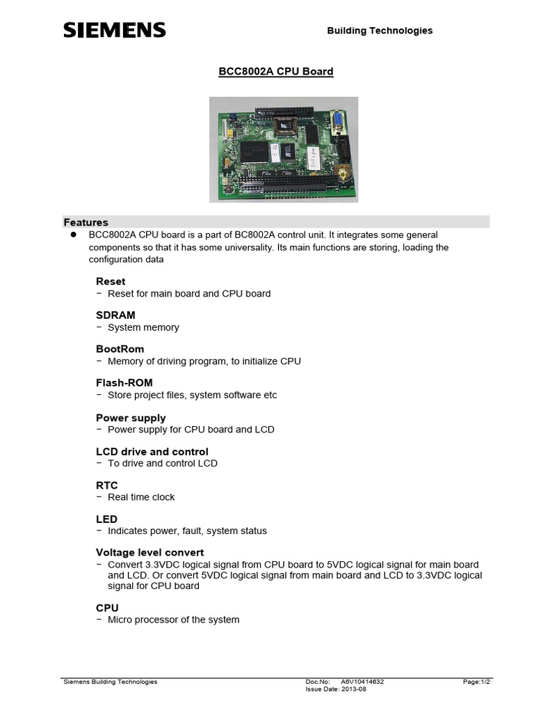 BCC8002A CPU Board Overview | PDF | Central Processing Unit | Power Supply