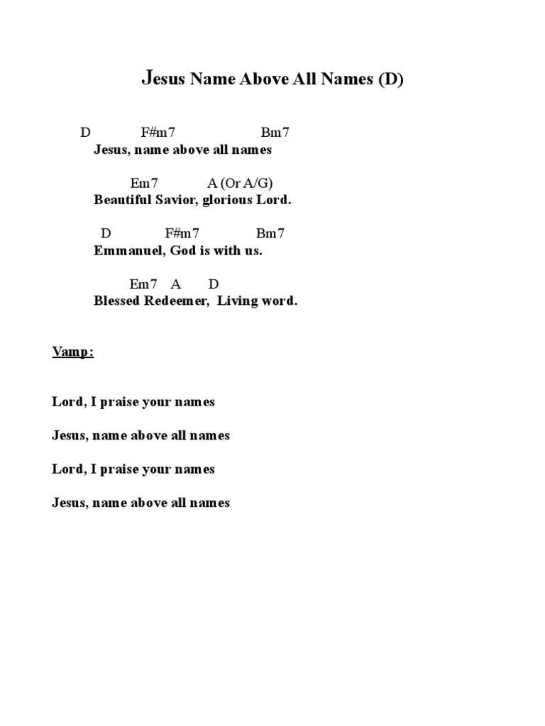 Jesus Name Above All Names Chords D Pdf