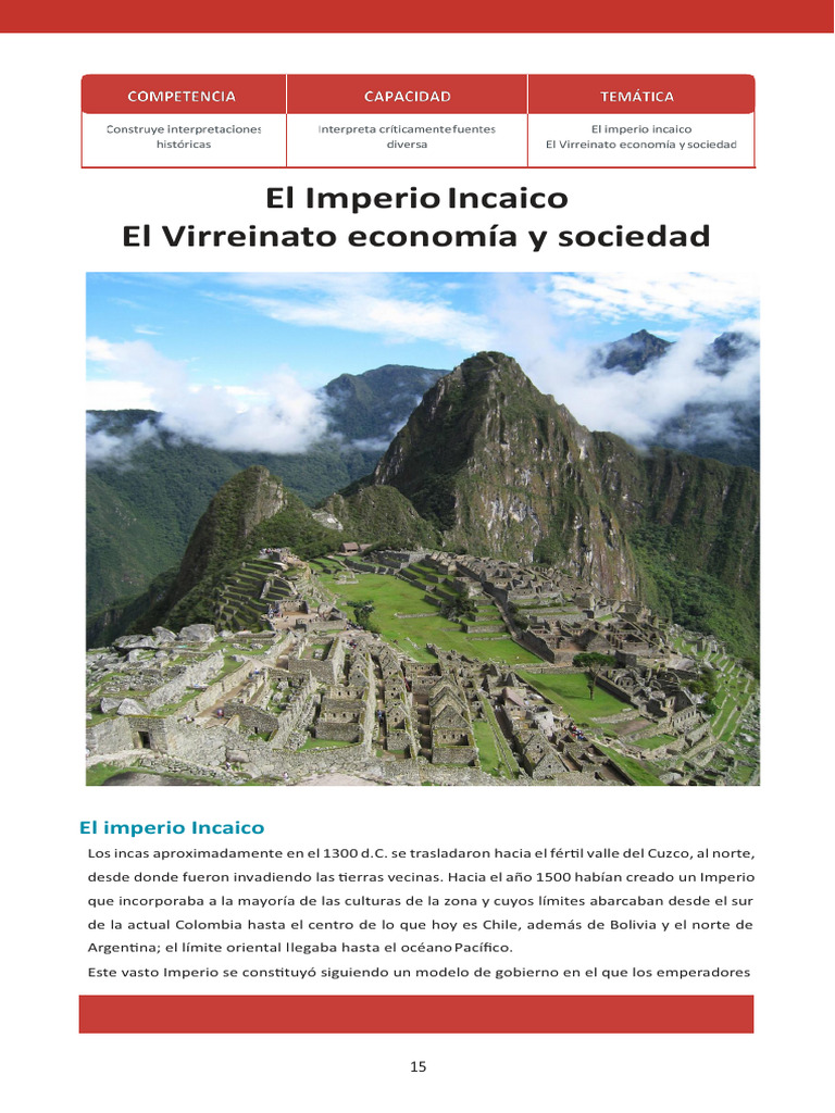 PLAN LECTOR CCSS 2° Imperio Incaico | PDF | Imperio Inca | Andes