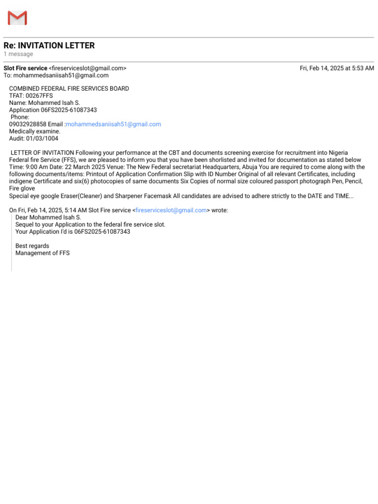 Gmail - Re - Invitation Letter | PDF