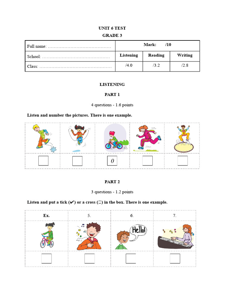 Grade 3 Unit 6 Test: Listening & Reading | PDF
