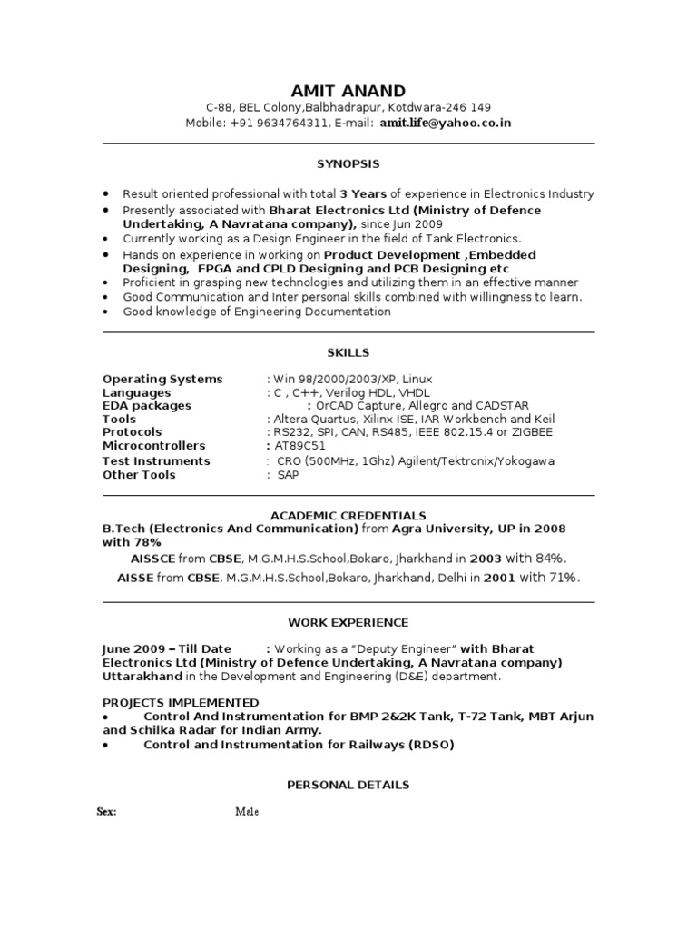 Electronics Engineer Profile | PDF | Computers