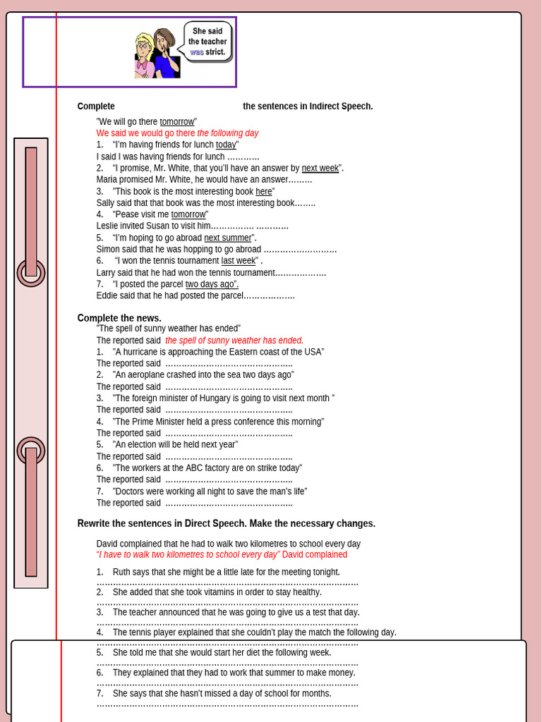 Indirect and Direct Speech Exercises | PDF