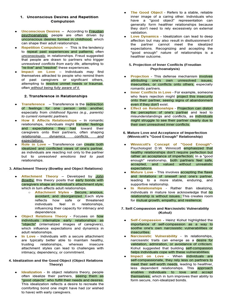Unconscious Influences on Love Dynamics | PDF | Attachment Theory ...