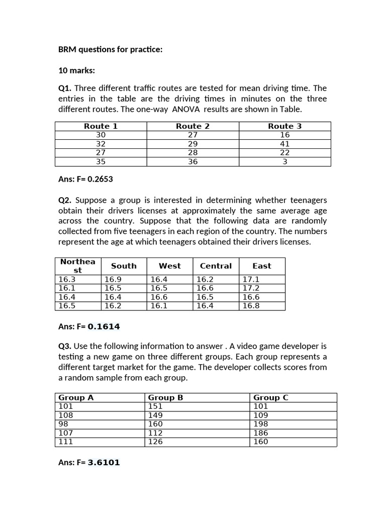BRM Practice Questions and Solutions | PDF | Linear Regression ...